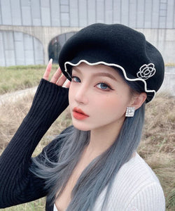 Unique Black Ruffled Original Design Woolen Breton Hat