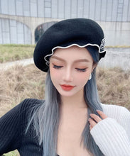 Load image into Gallery viewer, Unique Black Ruffled Original Design Woolen Breton Hat