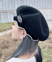 Load image into Gallery viewer, Unique Black Ruffled Original Design Woolen Breton Hat