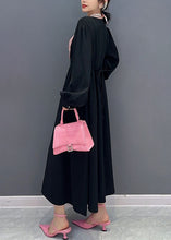 Load image into Gallery viewer, Unique Black V Neck Bow Patchwork Cotton Princess Dress Spring