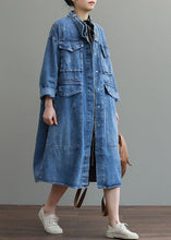 Load image into Gallery viewer, Unique Blue Pockets Button Loose Fall Denim Long sleeve Coats trench coats