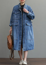 Load image into Gallery viewer, Unique Blue Pockets Button Loose Fall Denim Long sleeve Coats trench coats