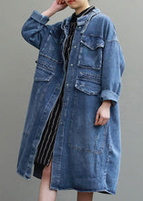 Load image into Gallery viewer, Unique Blue Pockets Button Loose Fall Denim Long sleeve Coats trench coats