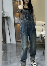 Load image into Gallery viewer, Unique Blue Slash Neck Patchwork Denim Straight Jumpsuit Summer