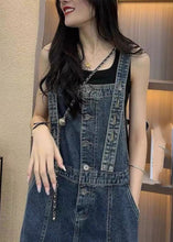 Load image into Gallery viewer, Unique Blue Slash Neck Patchwork Denim Straight Jumpsuit Summer