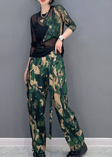 Load image into Gallery viewer, Unique Camouflage Print Tulle Patchwork Top And Pants Two Pieces Set Spring