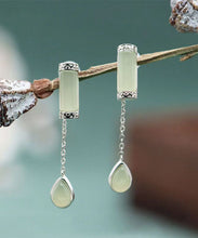 Load image into Gallery viewer, Unique Cyan Sterling Silver Inlaid Jade Drip Drop Earrings