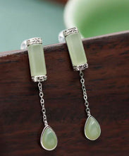 Load image into Gallery viewer, Unique Cyan Sterling Silver Inlaid Jade Drip Drop Earrings