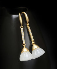 Load image into Gallery viewer, Unique Gold Sterling Silver Overgild Jade Zircon Drop Earrings