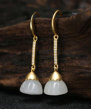 Load image into Gallery viewer, Unique Gold Sterling Silver Overgild Jade Zircon Drop Earrings