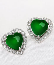 Load image into Gallery viewer, Unique Green Inlaid Gem Stone Zircon Love Stud Earrings