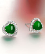 Load image into Gallery viewer, Unique Green Inlaid Gem Stone Zircon Love Stud Earrings