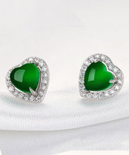 Load image into Gallery viewer, Unique Green Inlaid Gem Stone Zircon Love Stud Earrings