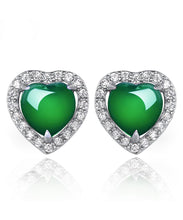 Load image into Gallery viewer, Unique Green Inlaid Gem Stone Zircon Love Stud Earrings