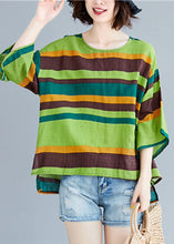 Load image into Gallery viewer, Unique Green O-Neck Asymmetrical Striped T Shirt Summer