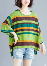 Load image into Gallery viewer, Unique Green O-Neck Asymmetrical Striped T Shirt Summer