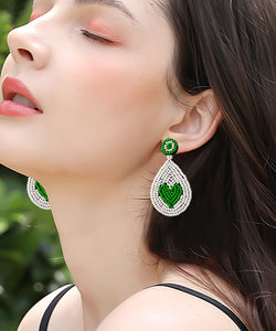 Unique Green Rice Ball Water Droplet Drop Earrings