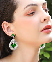 Load image into Gallery viewer, Unique Green Rice Ball Water Droplet Drop Earrings