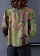 Load image into Gallery viewer, Unique Green Stand Collar Print Silk Shirt Tops Spring