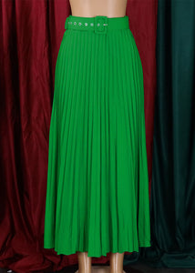 Unique Green Wrinkled Sashes Patchwork Chiffon Exra Large Hem Skirt Summer