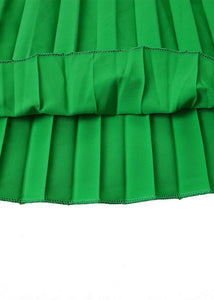 Unique Green Wrinkled Sashes Patchwork Chiffon Exra Large Hem Skirt Summer