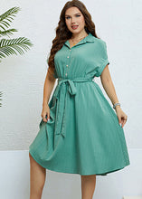 Load image into Gallery viewer, Unique Light Green Peter Pan Collar Tie waist Maxi Dress Short Sleeve