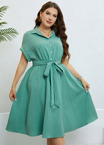 Unique Light Green Peter Pan Collar Tie waist Maxi Dress Short Sleeve