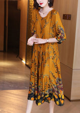 Load image into Gallery viewer, Unique O-Neck Print Wrinkled Silk Dresses Long Sleeve