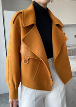 Load image into Gallery viewer, Unique Orange Peter Pan Collar Patchwork Wool Blend Coat Fall