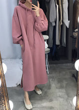 Load image into Gallery viewer, Unique Pink Hooded side open Warm Fleece Sweatshirts dress Winter