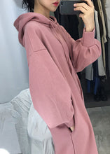 Load image into Gallery viewer, Unique Pink Hooded side open Warm Fleece Sweatshirts dress Winter