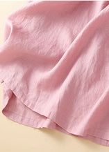 Load image into Gallery viewer, Unique Pink Peter Pan Collar Wrinkled Linen Holiday Dress Short Sleeve