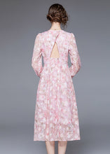 Load image into Gallery viewer, Unique Pink V Neck Backless Print Chiffon Cinch Dress Long Sleeve