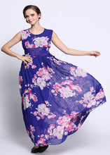 Load image into Gallery viewer, Unique Purple Print Patchwork Patchwork Chiffon Maxi Dress Summer