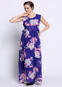 Unique Purple Print Patchwork Patchwork Chiffon Maxi Dress Summer