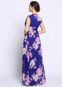 Unique Purple Print Patchwork Patchwork Chiffon Maxi Dress Summer