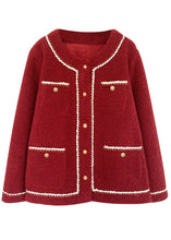 Load image into Gallery viewer, Unique Red Button Pockets Patchwork Teddy Faux Fur Coat Fall