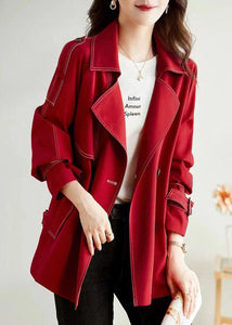 Unique Red Peter Pan Collar Pockets Button Patchwork Cotton Coats Fall