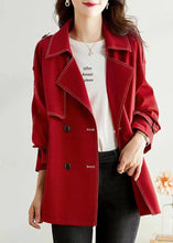 Load image into Gallery viewer, Unique Red Peter Pan Collar Pockets Button Patchwork Cotton Coats Fall