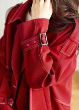 Load image into Gallery viewer, Unique Red Peter Pan Collar Pockets Button Patchwork Cotton Coats Fall