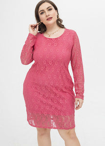 Unique Rose O-Neck Floral Lace Mid Dress Fall