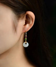 Load image into Gallery viewer, Unique White Sterling Silver Overgild Inlaid Jade Drop Earrings