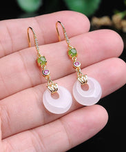 Load image into Gallery viewer, Unique White Sterling Silver Overgild Inlaid Jade Drop Earrings