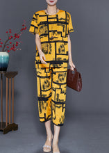 Load image into Gallery viewer, Unique Yellow Oversized Print Ice Silk Two Pieces Set Summer