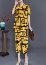 Load image into Gallery viewer, Unique Yellow Oversized Print Ice Silk Two Pieces Set Summer