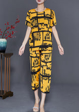 Load image into Gallery viewer, Unique Yellow Oversized Print Ice Silk Two Pieces Set Summer