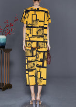 Load image into Gallery viewer, Unique Yellow Oversized Print Ice Silk Two Pieces Set Summer