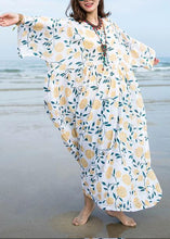 Load image into Gallery viewer, Unique o neck Extra large hem linen dress pattern white print Dresses summer