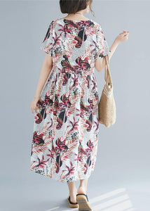 Unique o neck pockets cotton Robes Omychic pattern red print Plus Size Clothing Dresses Summer