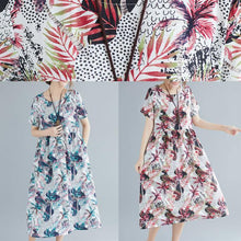 Load image into Gallery viewer, Unique o neck pockets cotton Robes Omychic pattern red print Plus Size Clothing Dresses Summer